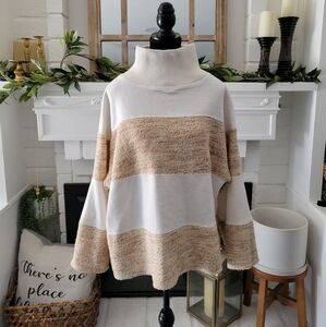 Daily Practice By Anthropologie Striped Turtleneck Sweater Cream and Tan Size S